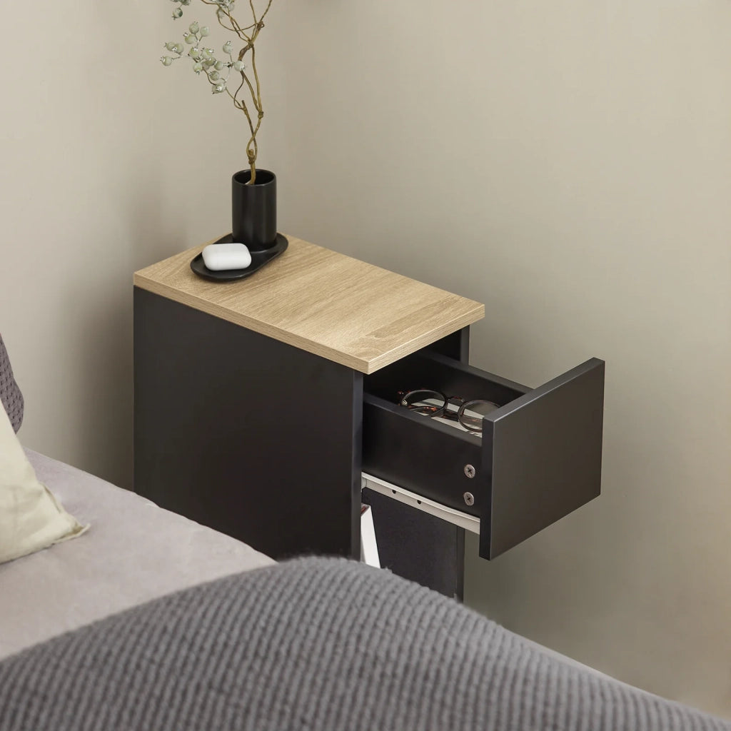Comodino con cassetto per letto a molle 20x60x35 cm Nero FBT111-SCH
