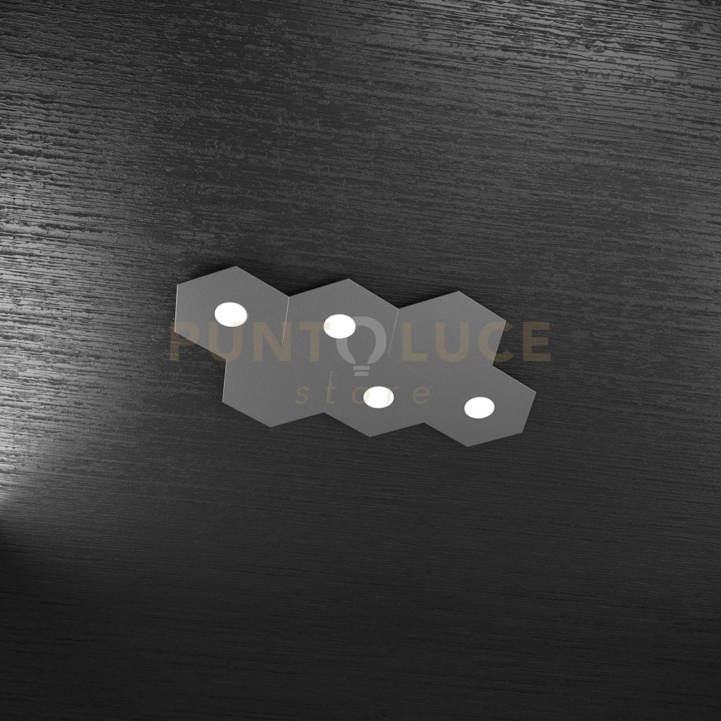 HEXAGON APPLIQUE-PLAFONIERA 4 LUCI + 2 DECORATIVO GRIGIO ANTRACITE 1142-4L2D-GA