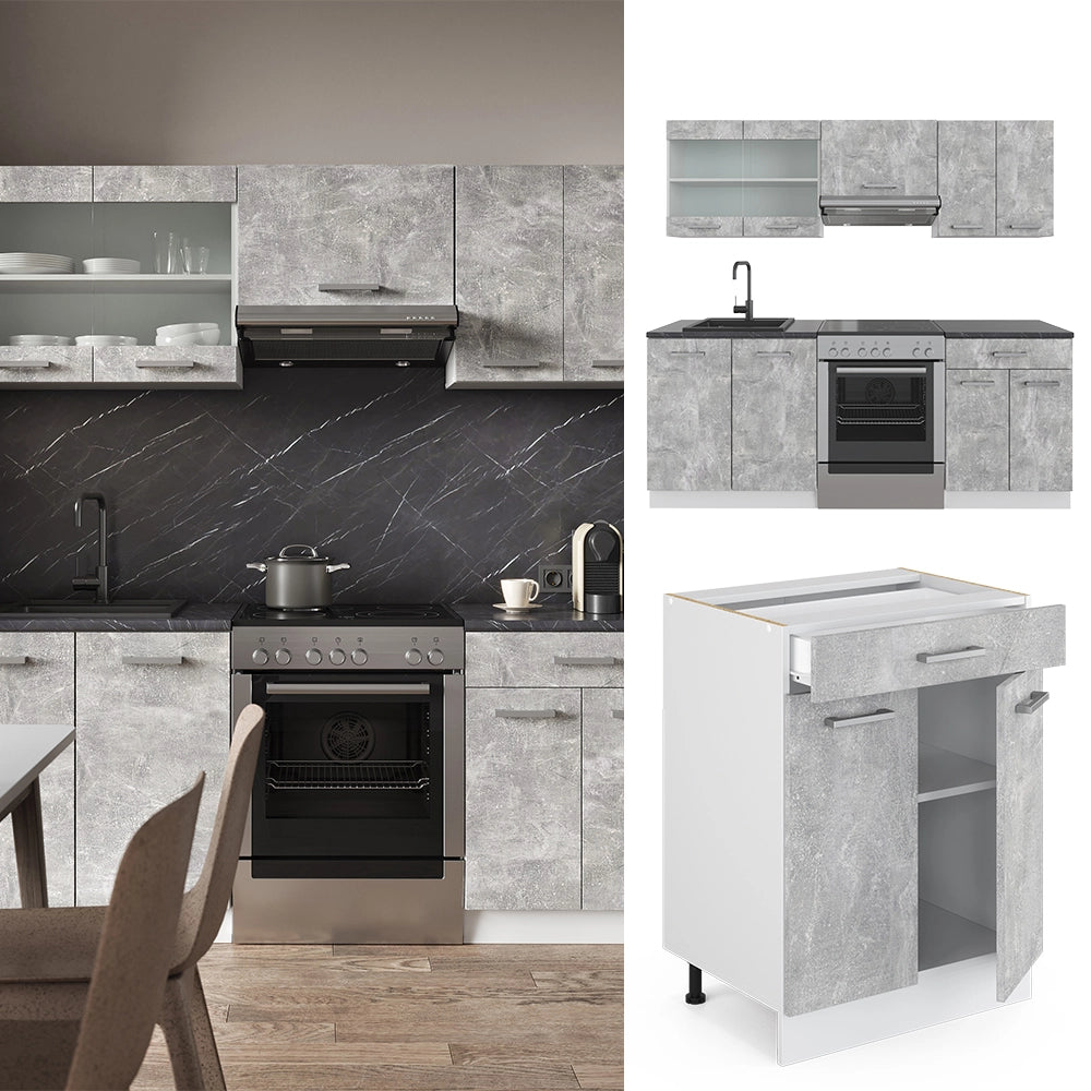 Vicco Cucina componibile Cemento/Bianco 200 cm , PL Antracite