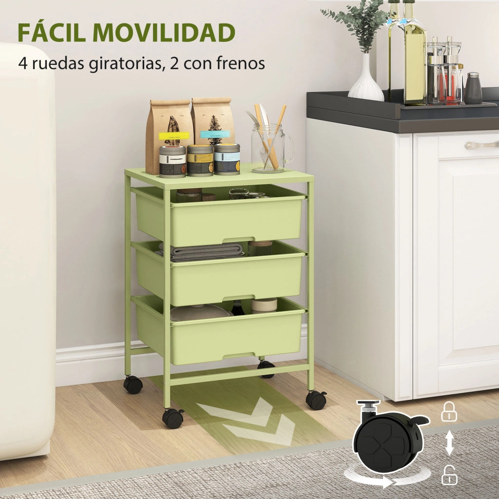 Carrello da cucina 4 ripiani con ruote ¨C Xylo ¨C 3 cestelli e ripiano 40,8x33,5x60,5 cm verde
