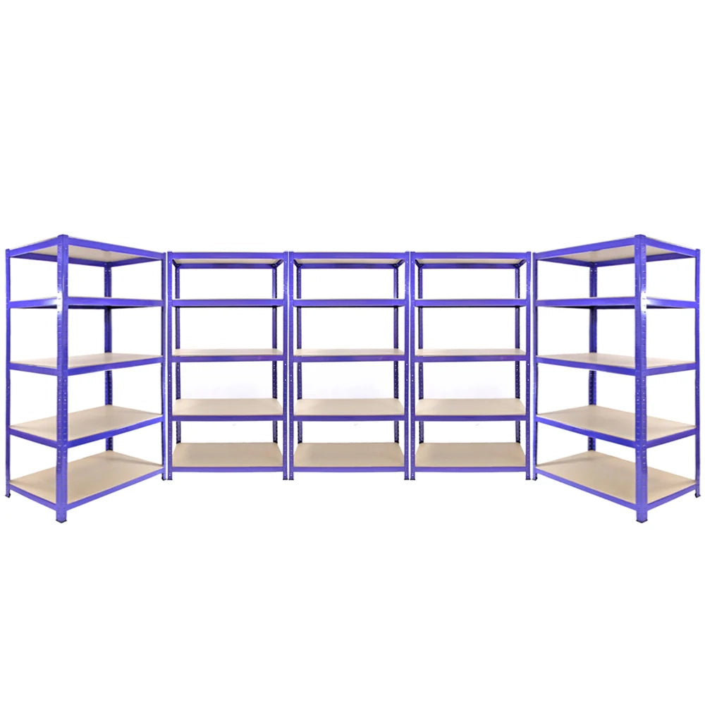 3 Scaffali 90cm e 2 Scaffali 120cm Q-Rax in Acciaio Senza Bulloni Blu per Garage