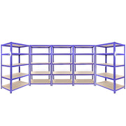 3 Scaffali 90cm e 2 Scaffali 120cm Q-Rax in Acciaio Senza Bulloni Blu per Garage