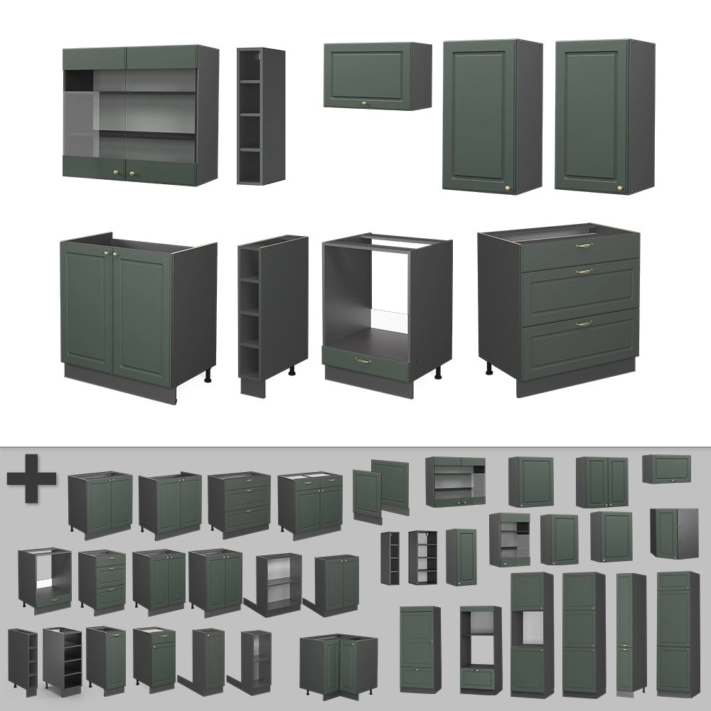 Vicco Cucina componibile Verde-oro Country House/Antracite 235 cm senza piano di lavoro