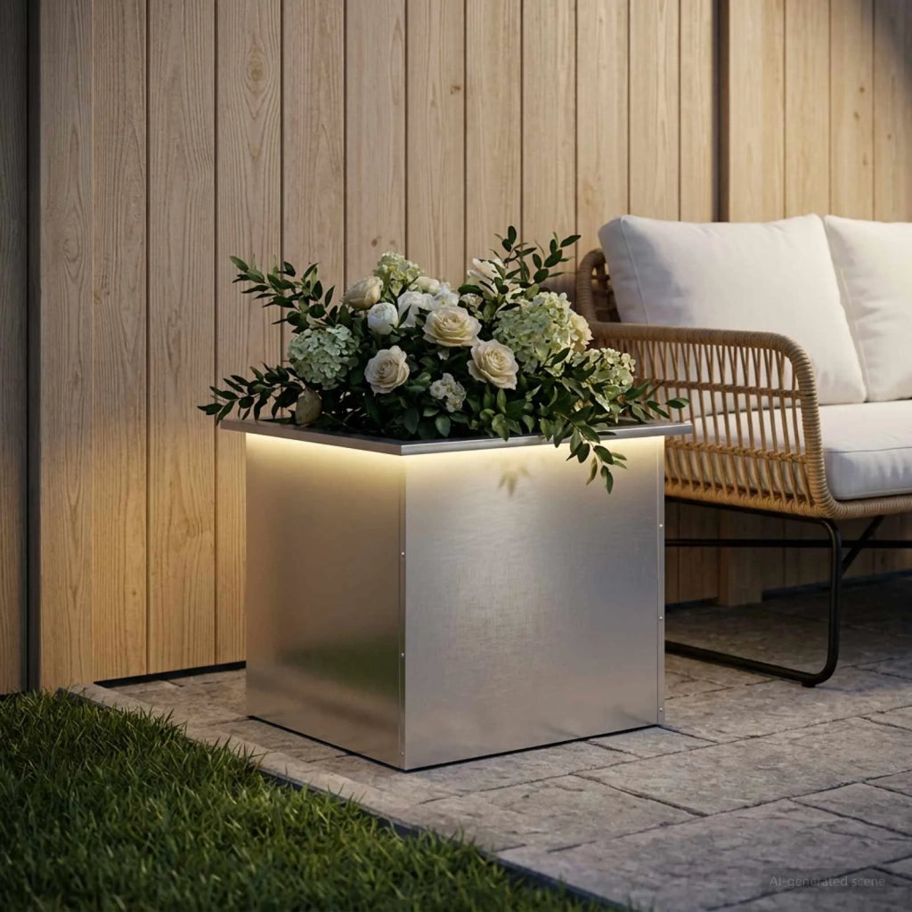 Fioriera da giardino con LED Argento 50 x 60 x 48 cm 8008204