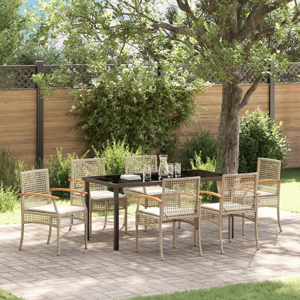 Set da Pranzo da Giardino 7 Pezzi con Cuscini Beige Rattan Polimerico