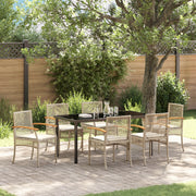 Set da Pranzo da Giardino 7 Pezzi con Cuscini Beige Rattan Polimerico