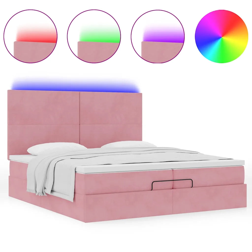 Struttura Letto Pouf con Materassi Rosa 200x200 cm Velluto 3314275