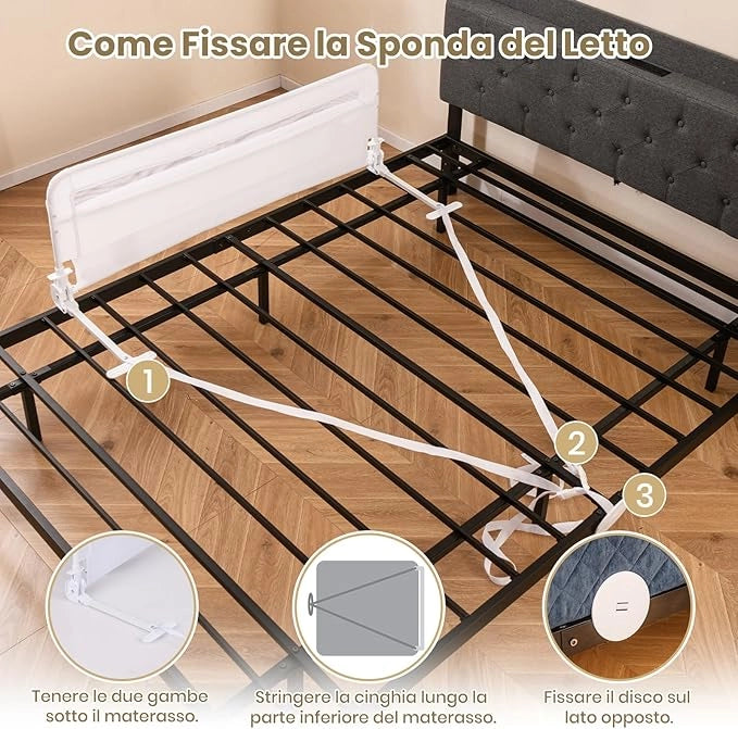 Sponda da Letto per Bambini 100/120 cm, Barriera Pieghevole per Letto, con Cintura di Sicurezza, Sponda di Sicurezza per Bambini, per Letti Singoli, Doppi, 100/120 x 41 x 42 cm (120 cm,Bianco)
