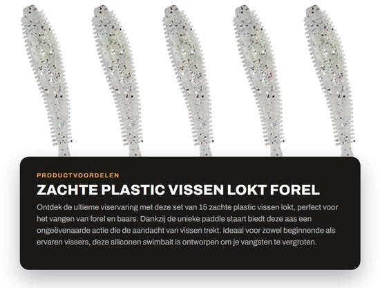 Sbait 15 Pezzi - Plastica Morbida Pesci - Coda a Remo - Mosca in Silicone - Pesci Bass/Forel - Alta Qualità - Lure per Pesci