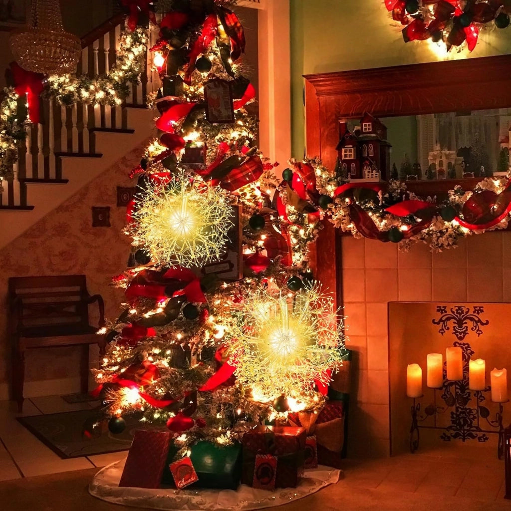 Decorazioni Natalizie, Set di 2 Luci Natalizie, con 1488 Luci LED Bianche Calde, Fuochi d'Artificio Sospesi, Materiale Impermeabile, Addobbi Natalizi per Esterno Interno per Casa, Giardino