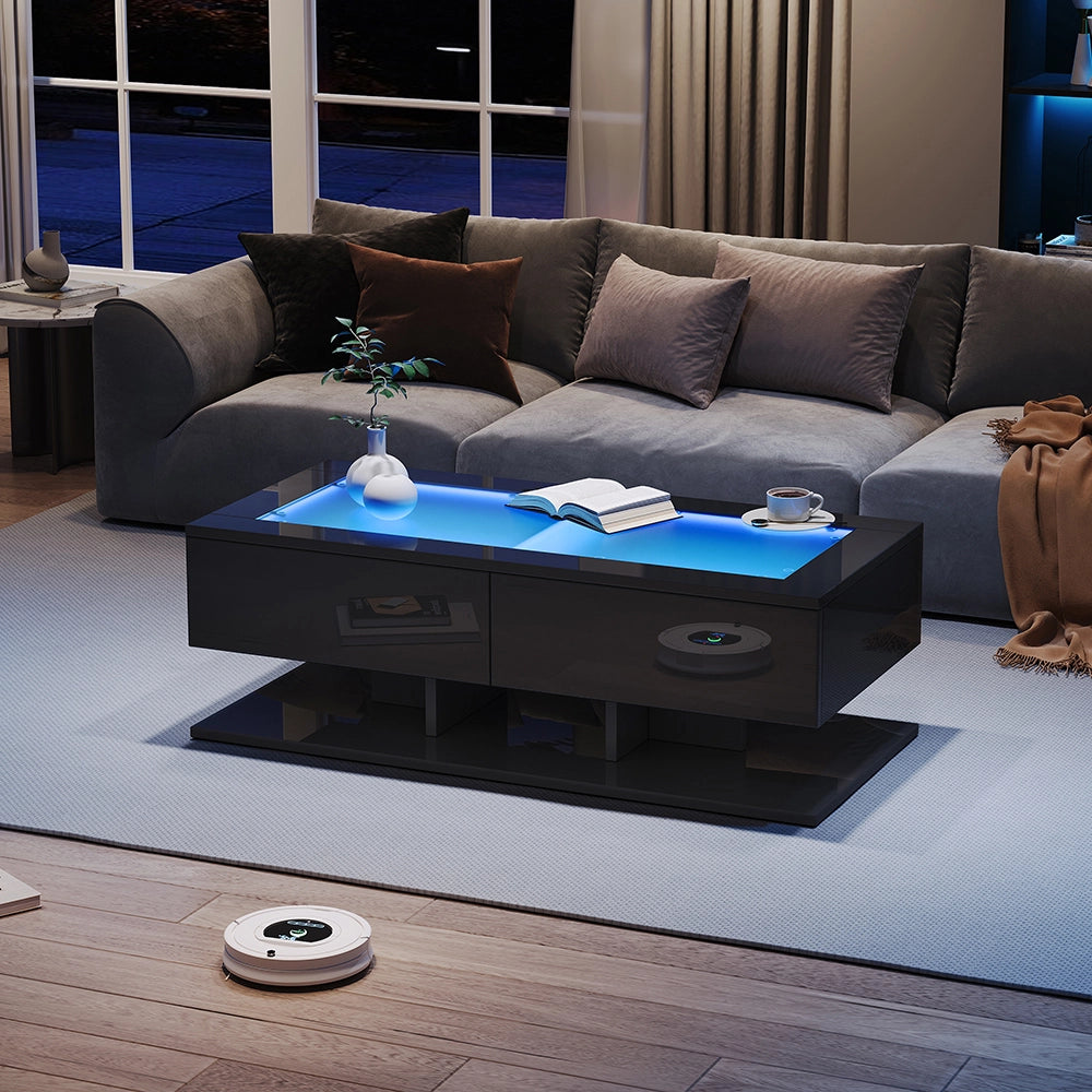 Tavolino design - Xylo - 100x50cm vetro LED nero