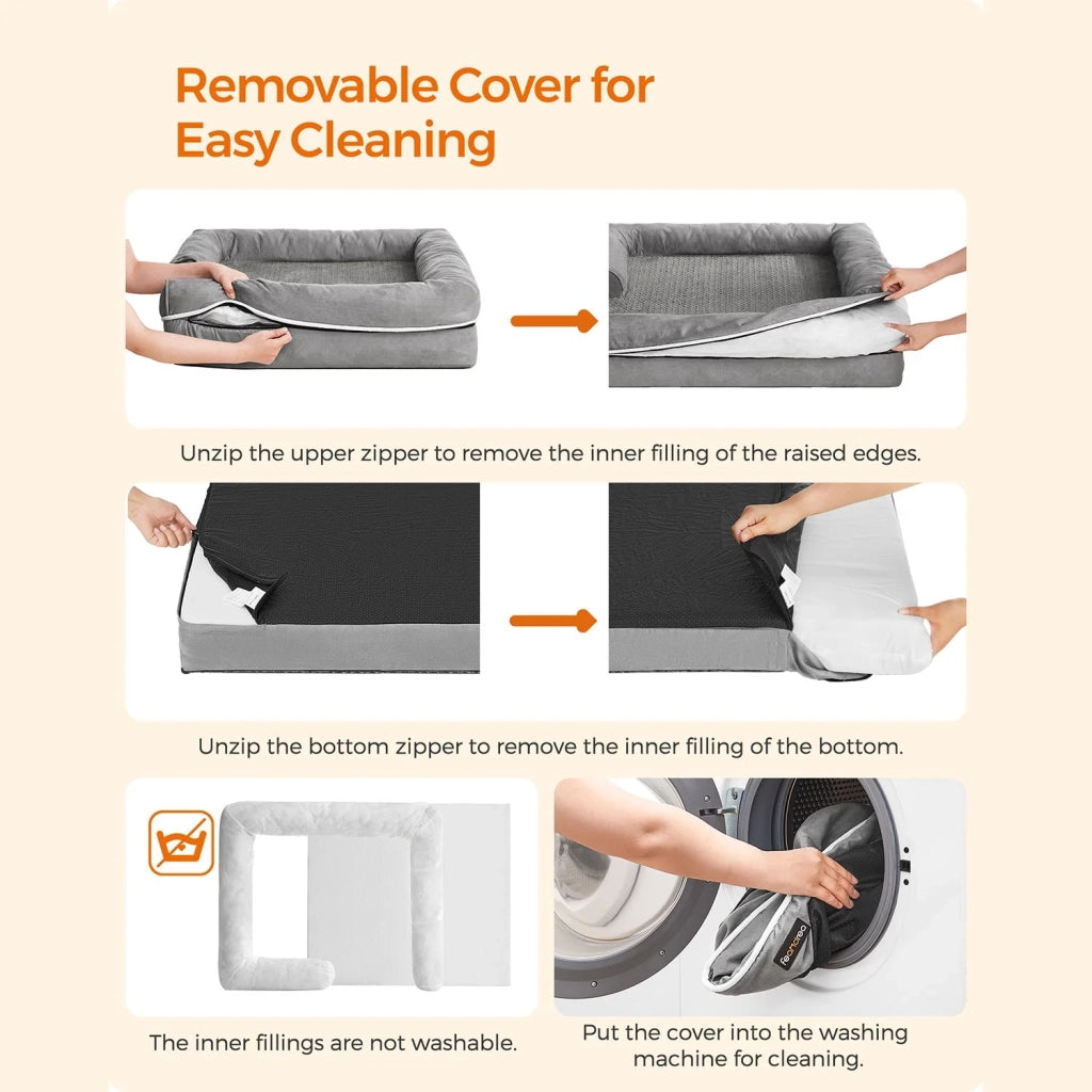 Cuccia ortopedica per cani divano letto per animali domestici imbottitura morbida bordi rialzati rivestimento sfoderabile e lavabile 106 x 80 x 25 cm antiscivolo grigio chiaro 12_0006855