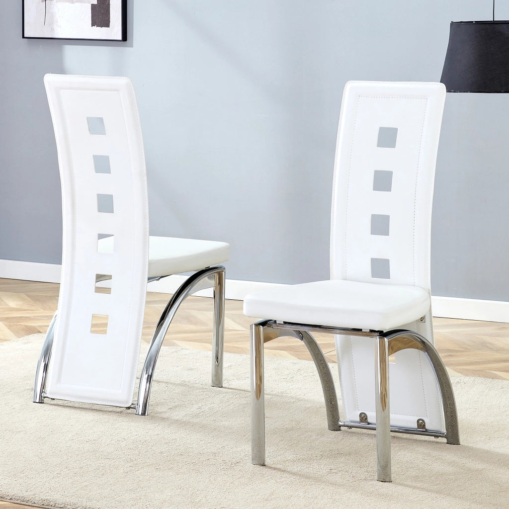 Set di 2 sedie da pranzo moderne in PU bianco con gambe in metallo argento, design con motivo geometrico