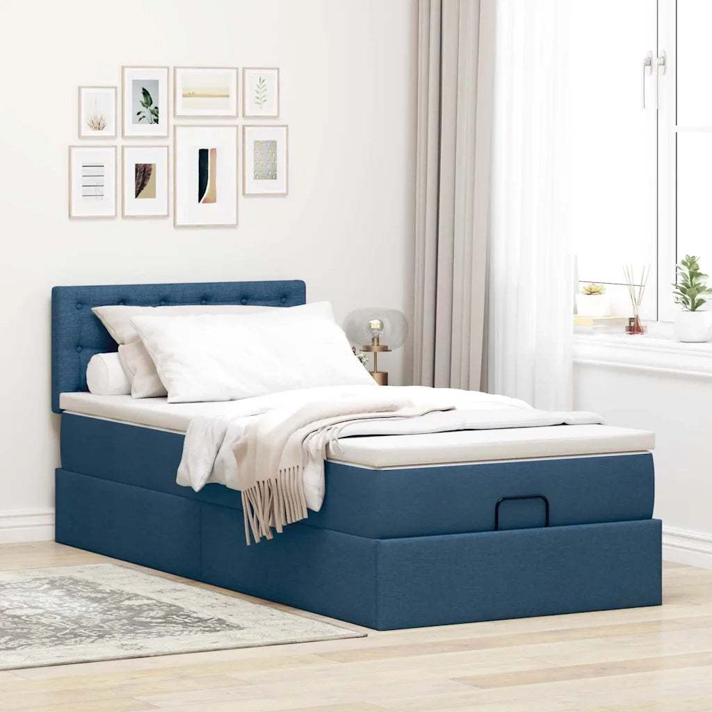 Struttura Letto Pouf con Materasso Blu 80x200 cm in Tessuto 3311586