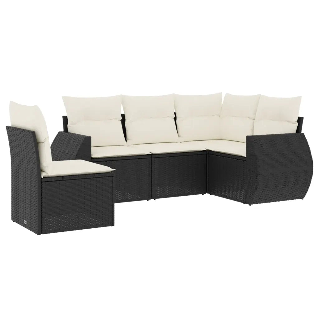 Set Divani da Giardino 5 pz con Cuscini in Polyrattan Nero 3221365