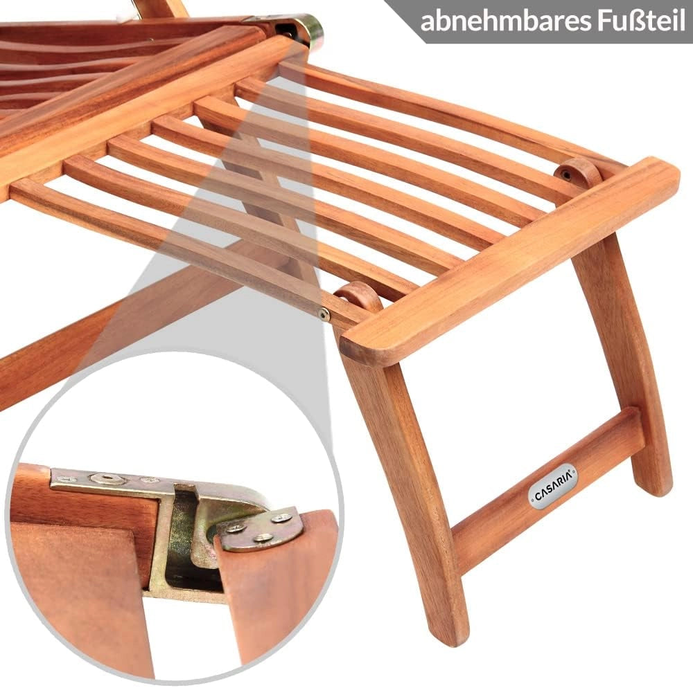 Lettino Prendisole Queen Mary in Legno Acacia Pieghevole Cuscino Antracite Incl. 169x54x95cm