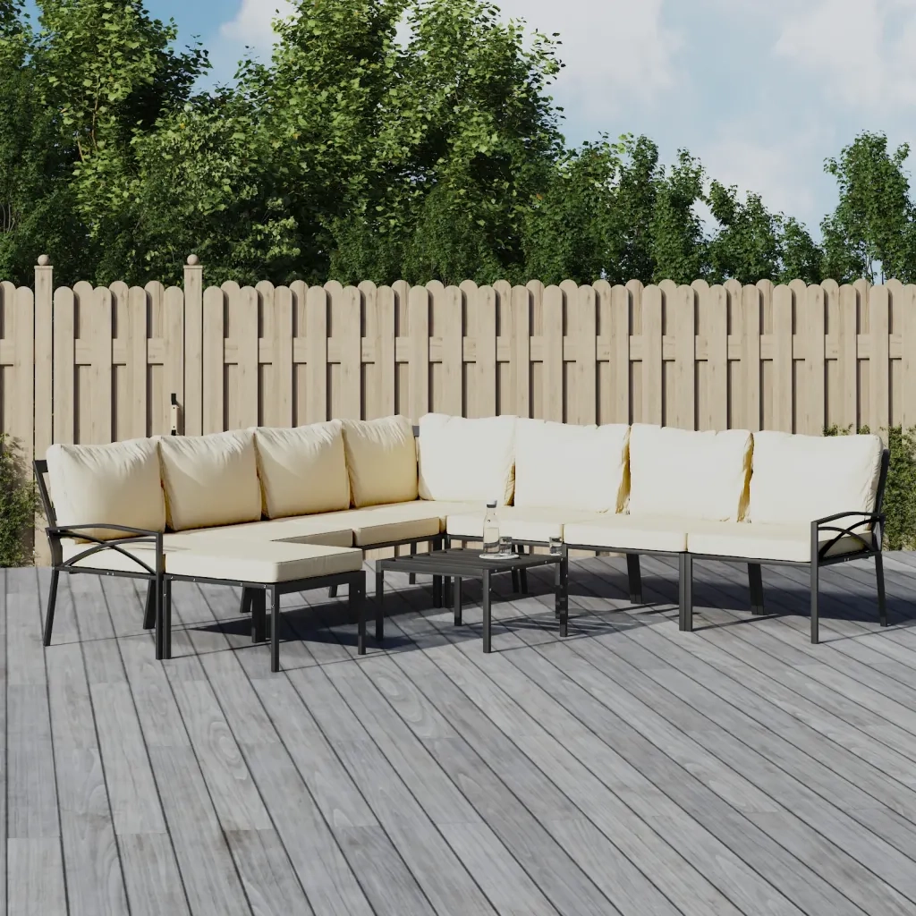 Set Salotto da Giardino 9pz con Cuscini Sabbia in Acciaiocod mxl 76733