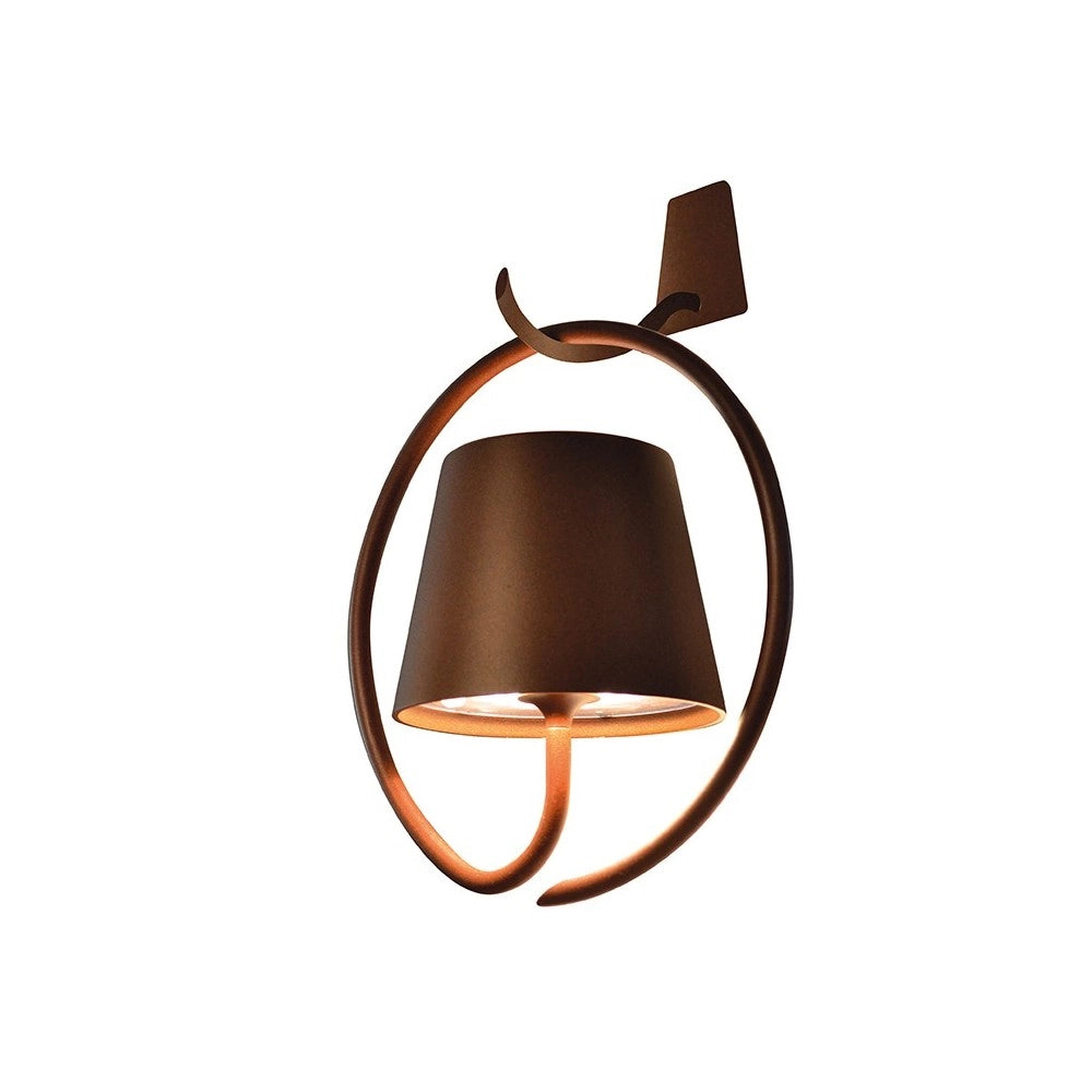 Lampada a led da Parete con Gancio Poldina Corten ricaricabile e dimmerabile con batteria fino a 12 ore