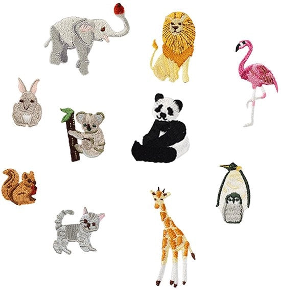 Set di Punti di Ricamo di 10 pezzi - Punti di Ricamo Opstrijkbare - Punti di Ricamo Animali - Punti di Ricamo DIY - Ricamo e Stiratura - Disegno Unico - Punti di Ricamo per Stoffa