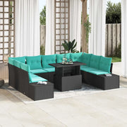 Set Divano da Giardino 10 pz Nero e Blu polyrattan 3349252