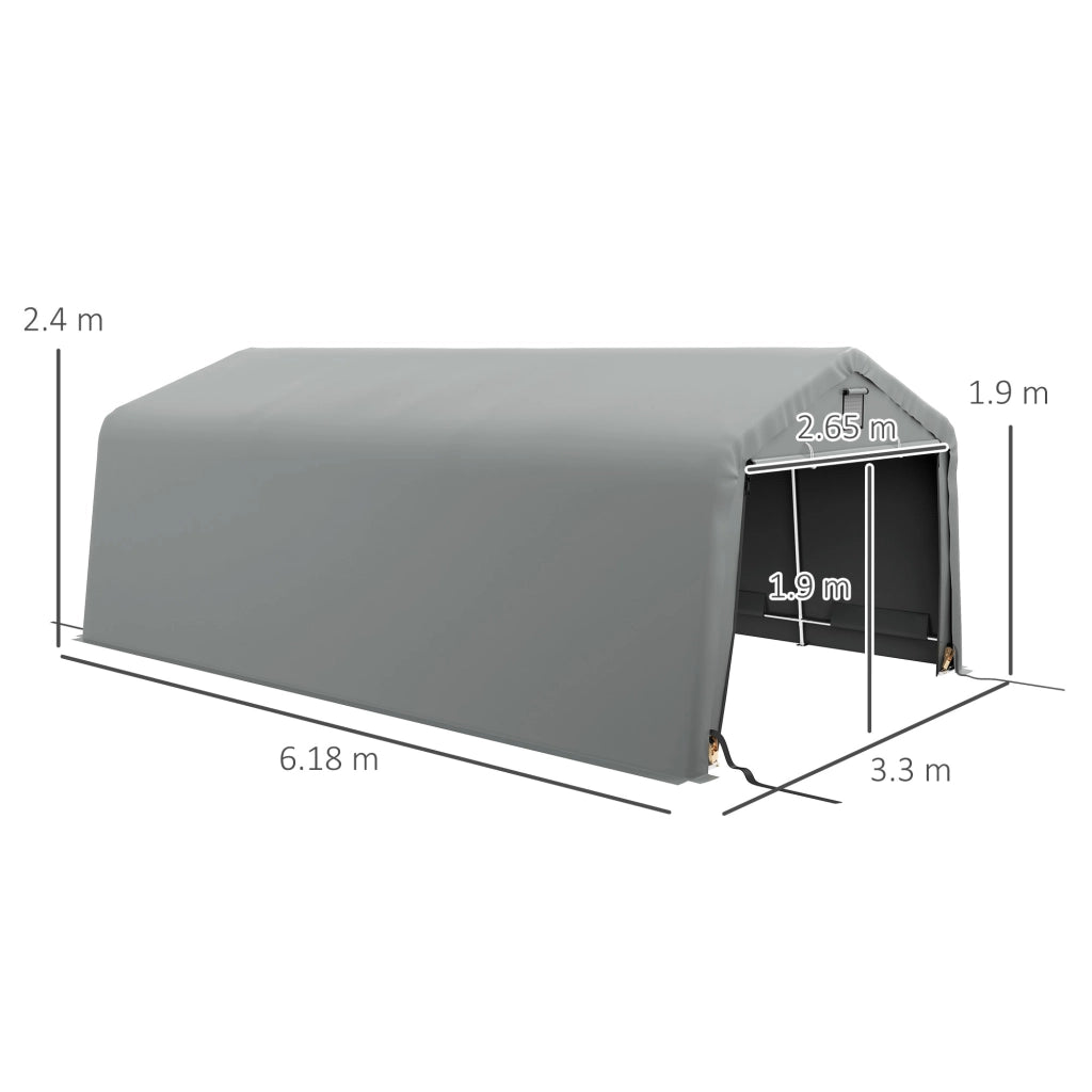Tendone per Auto e Feste con 2 Finestre Laterali. in Acciaio Zincato e PE. 618x265/330x240 cm. Grigio Chiaro
