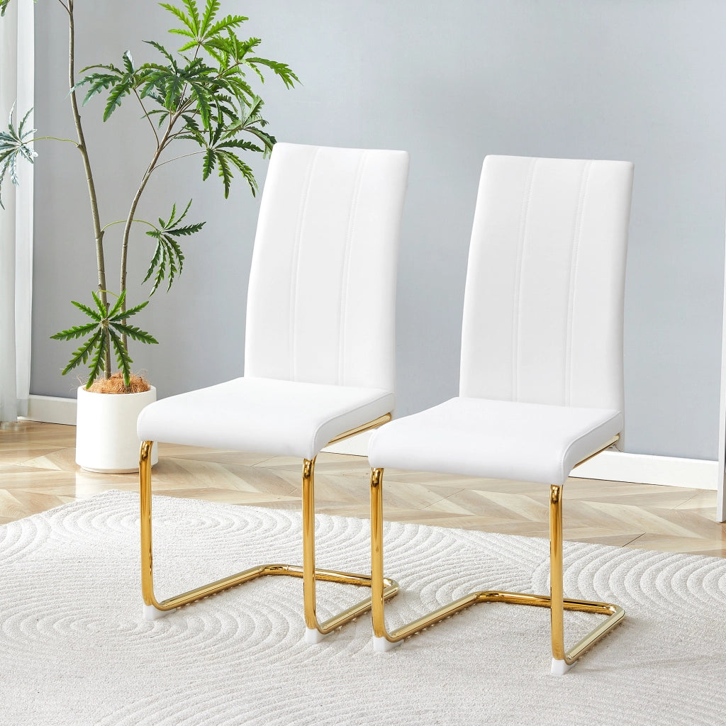 Sedia da Pranzo in Ecopelle ¨C MINIMAL ¨C Bianca, Struttura Metallo Oro