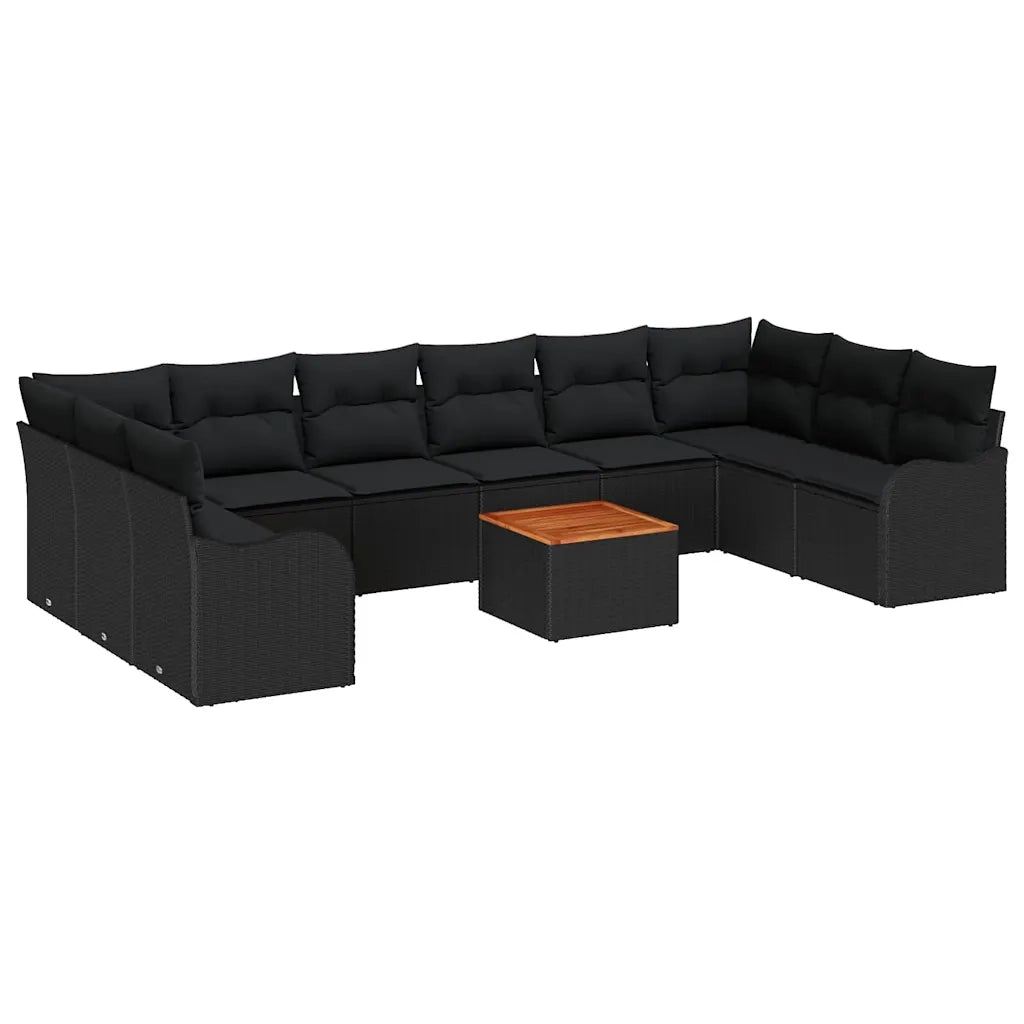 Set Divano da Giardino con cuscino 11 pcs Nero polyrattan 3347506
