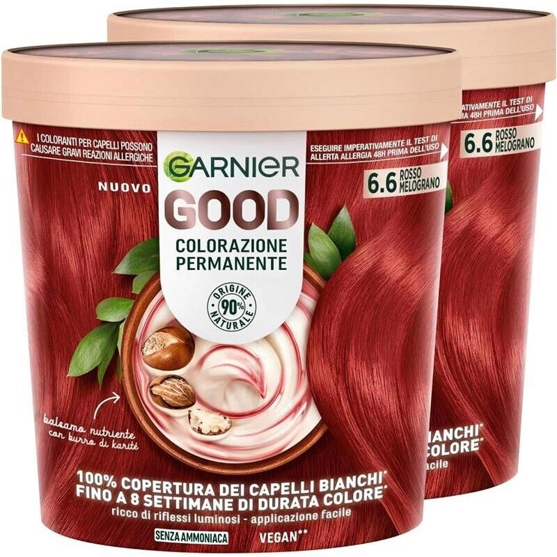 SET 2 GARNIER GOOD TINTA CAPELLI 6.6 ROSSO MELOGRANO COLORAZIONE PERMANENTE SENZA AMMONIACA 90% NATURALE