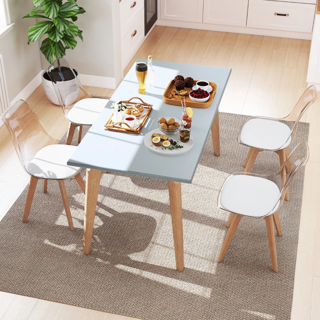 Set sedie da pranzo trasparenti moderne senza braccioli con schienale trasparente, Set sedie in legno massello di faggio Bianco-Sedie da pranzo