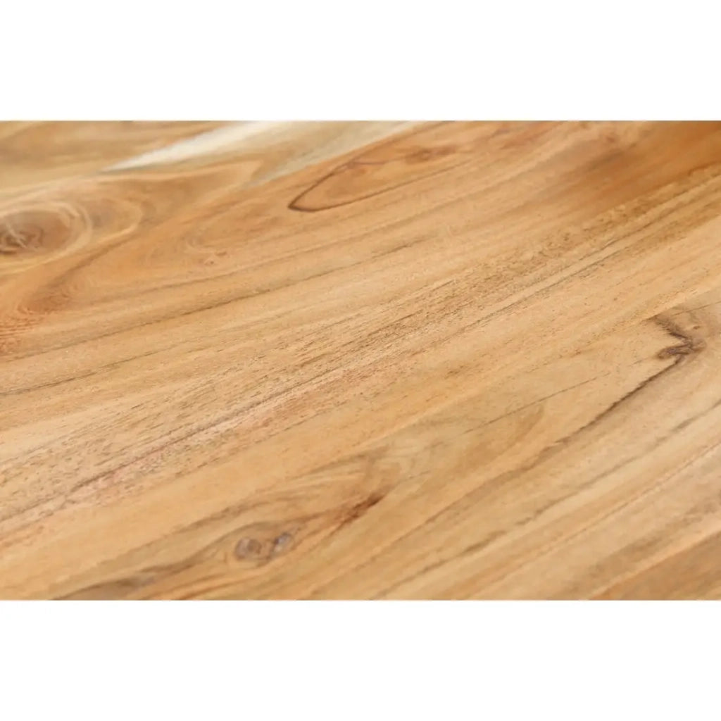 Table bassa RIVET in legno massiccio di acacia forma organica e metallo nero – tavolo design industriale naturale