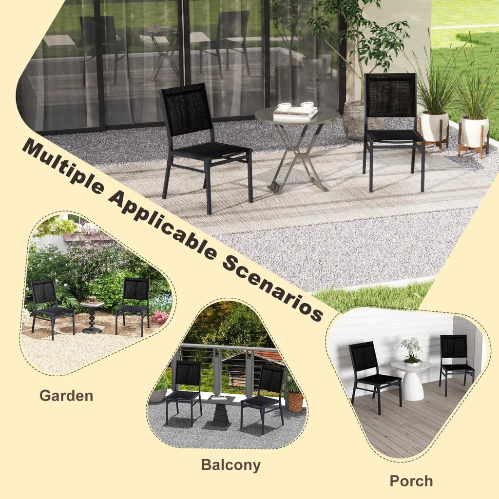 Set di 1 sedie da giardino in tessuto e metallo, per interni ed esterni, sedia da esterno con schienale alto, Desigm Economico, carico di 150 kg, per terrazza, balcone, feste, nero (1)