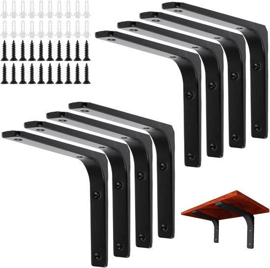 Sostegno a muro 200 x 250 mm metallo nero - 8 pezzi sostegno pannelli - alta capacità di carico - con viti e ancore
