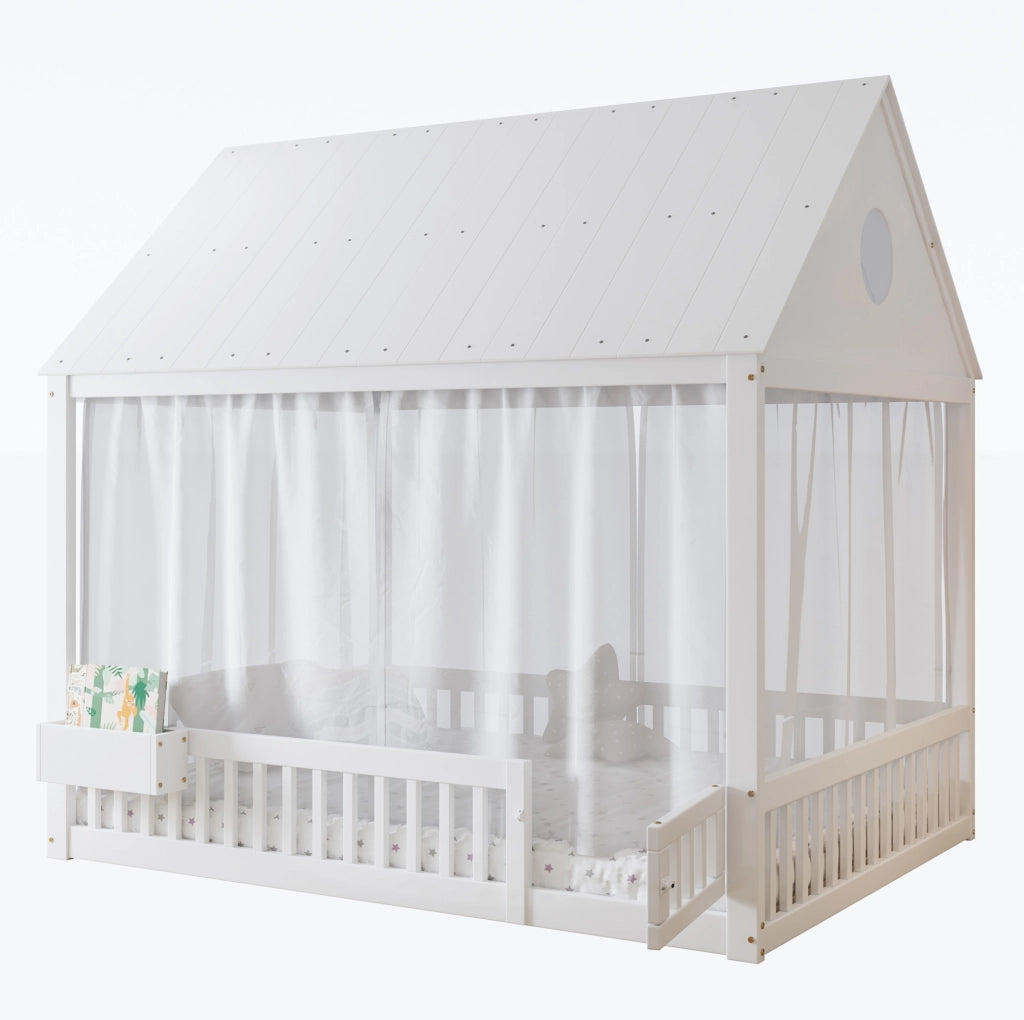 Letto singolo per bambini 140x200 cm bianco con tende