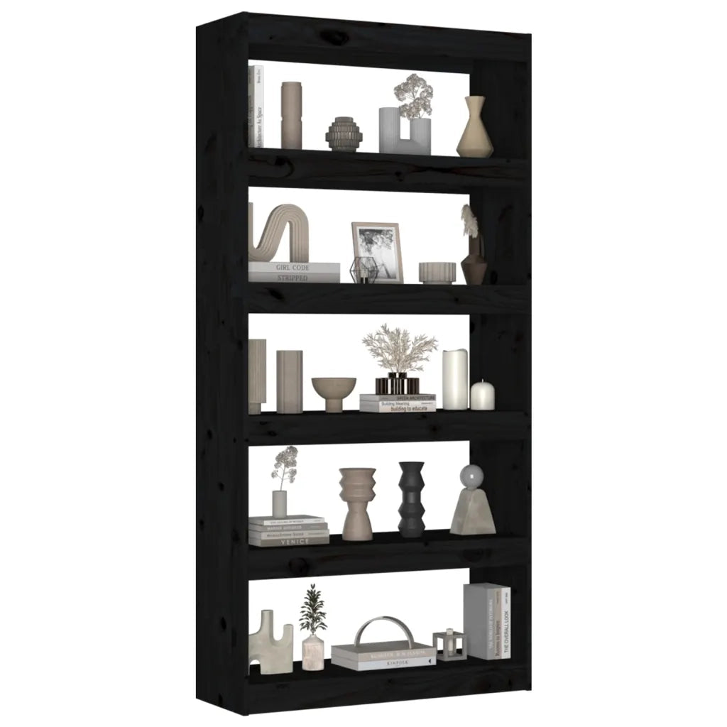 Libreria/Divisorio Nero 80x30x167,4 cm Legno Massello di Pino 808202