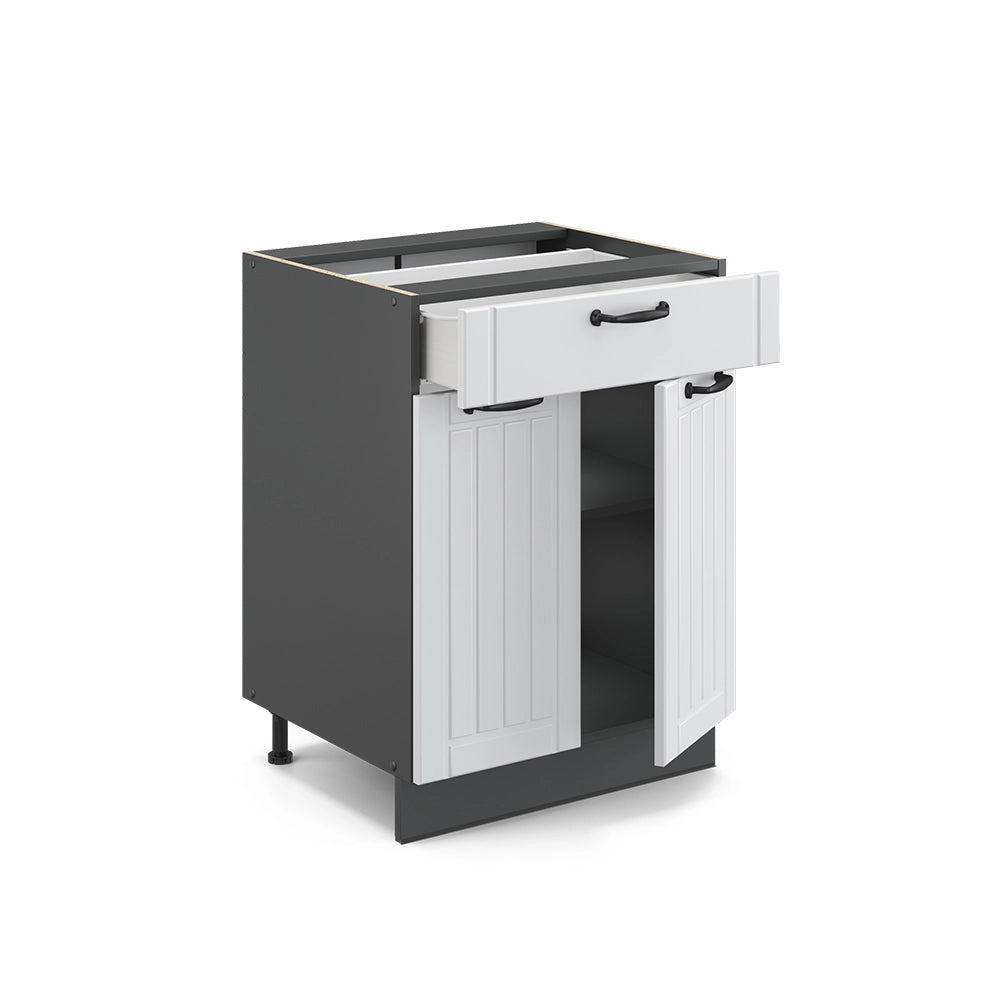 Mobiletto base per cucina Fame-Line Bianco rustico/Antracite 60 cm con cassetto, PL Antracite Vicco