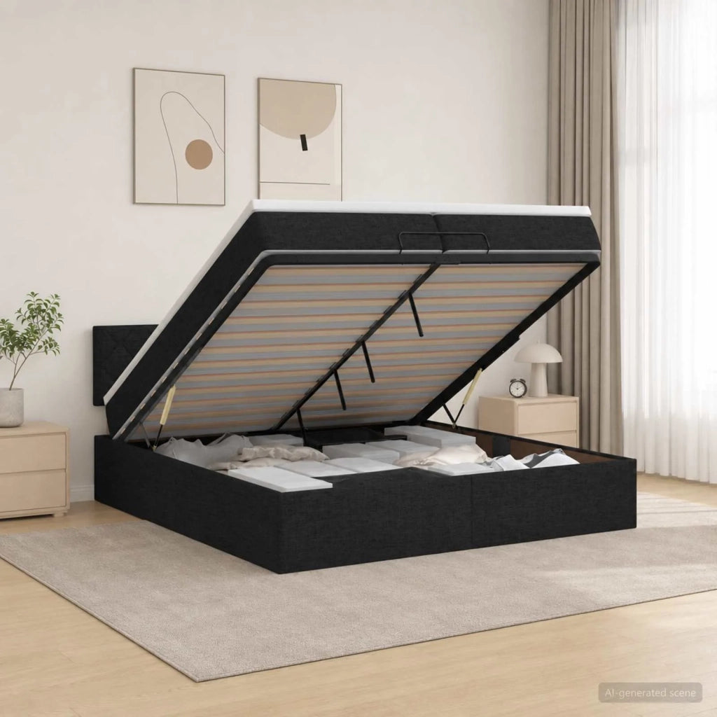 Letto Ottomano con Materasso e LED Nero 200 x 200 cm Tessuto 3457018