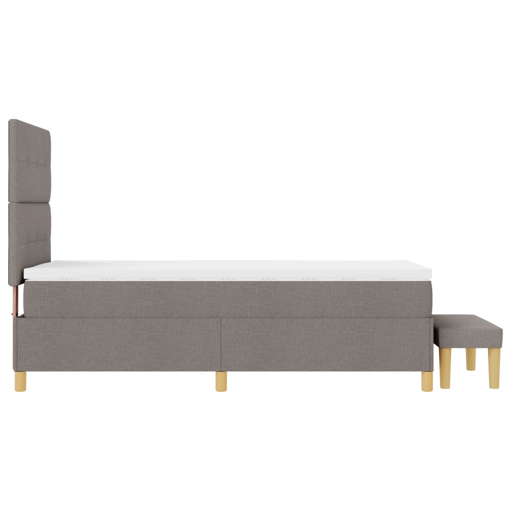 Letto Box Spring  con Materasso e Panchina Tortora 90x190 cm Tessuto