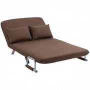 Divano Letto 2 Posti 111x80x78 cm Schienale Regolabile e 2 Cuscini in Finta Pelle Scamosciata Marrone