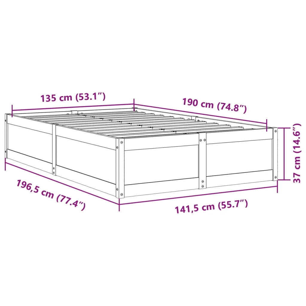Letto senza Materasso Bianco 135x190 cm Legno Massello di Pino