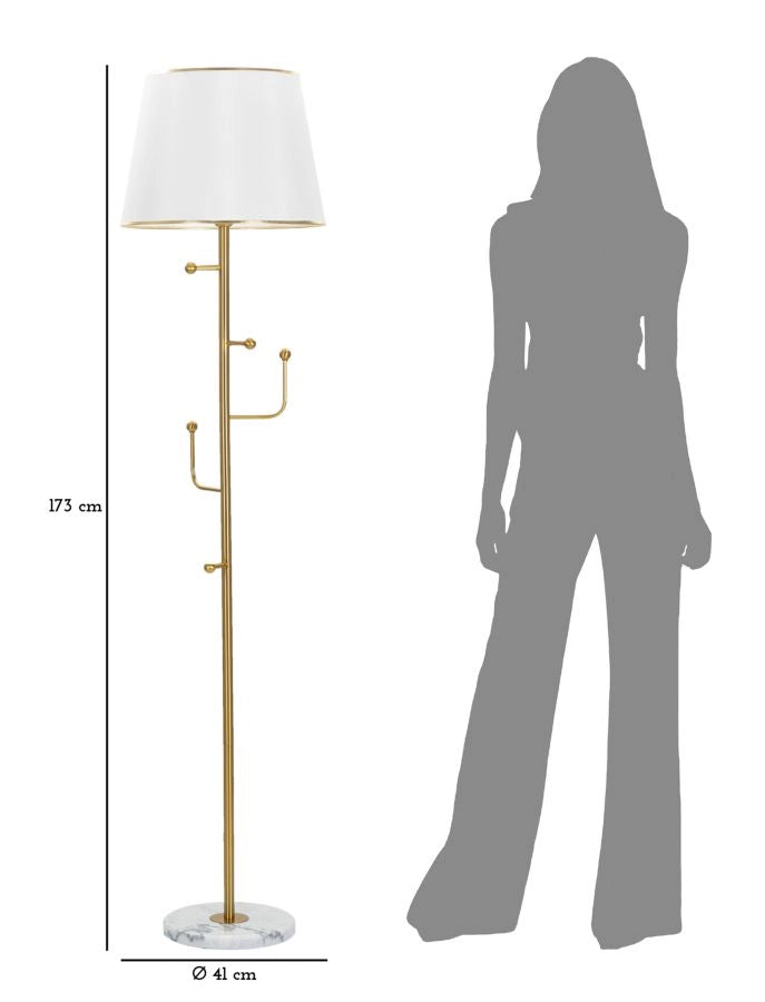 Lampada da Terra Appendiabiti Ø41x173 cm in Ferro e Tessuto Oro e Bianco