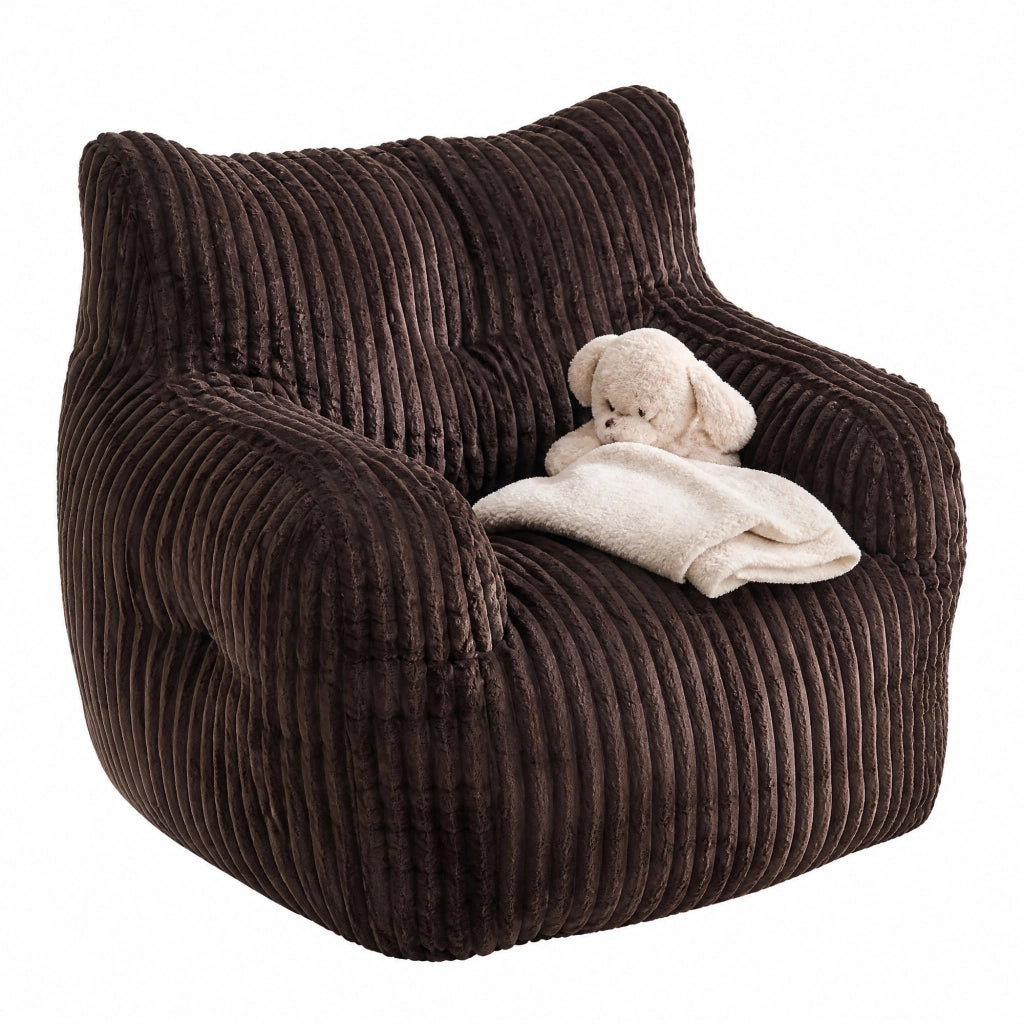 Pouf Sacco Imbottito in Velluto a Coste 100x94x70 cm; con Memory Foam; Marrone; per Interni