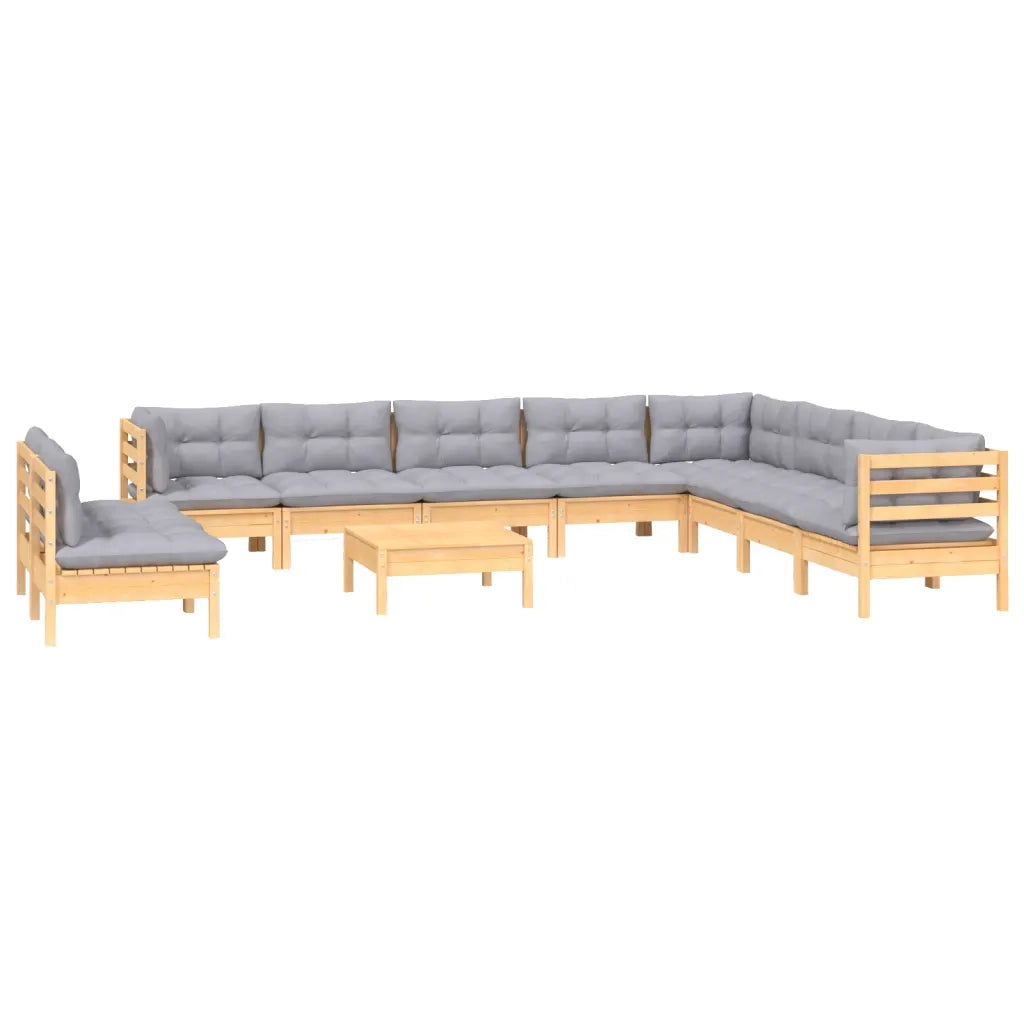 Set Divani da Giardino 11 pz con Cuscini Grigi Massello di Pino 3096844
