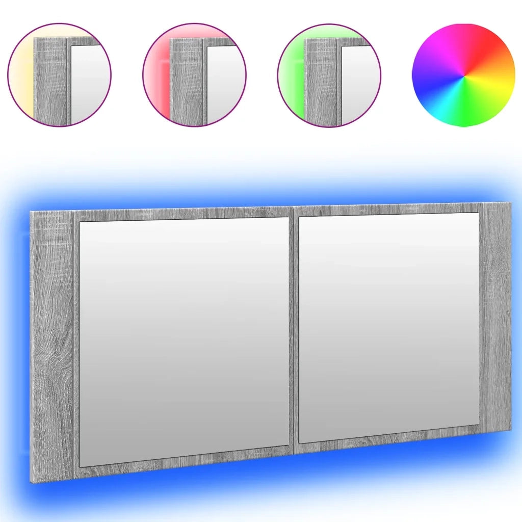 Armadietto Specchio con LED da Bagno Grigio Sonoma 100x12x45 cm 834960