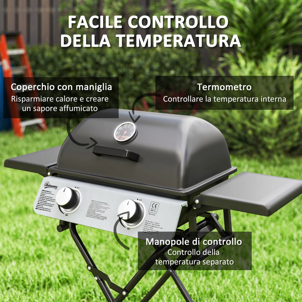Set Giardino con Barbecue a Gas e 2 Tavolini ¨C zephmum ¨C Nero, Polyrattan