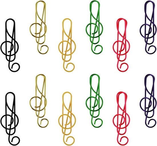 Clip per cartella metallica in 6 colori con forma di note musicali - Set da 100 - Clip per foglio per inviti di festa, ufficio, scuola e materiali da scrivania