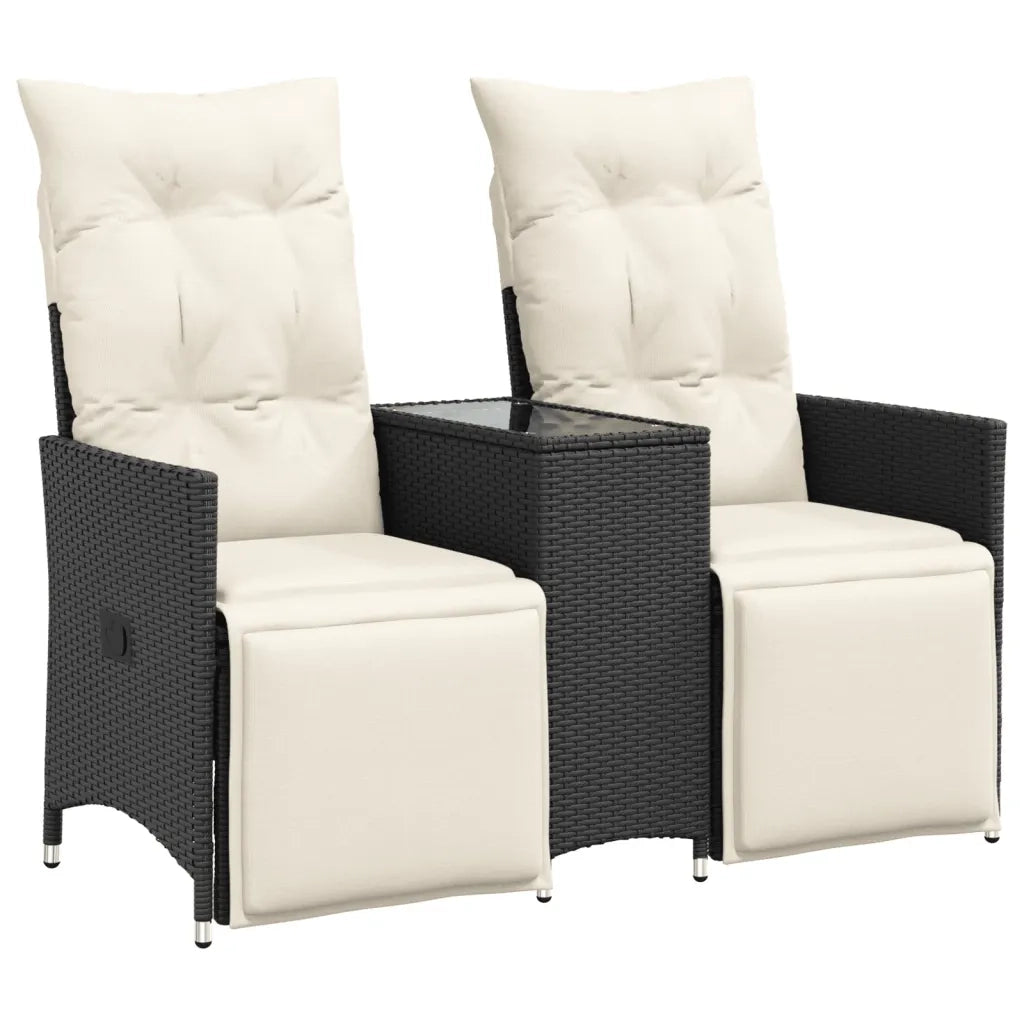 Divano Giardino Reclinabile 2Posti con Tavolino-Sofa da Giardino-Divanetto da esterno Nero Polyrattan 861873