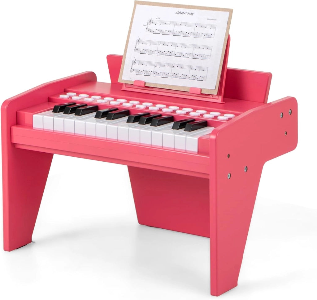 Tastiera a 25 tasti per bambini, pianoforte elettronico con tasto luminoso e leggio, pianoforte digitale per bambini di 18+ mesi, registrazione e lettura, modalità di apprendimento (rosa)