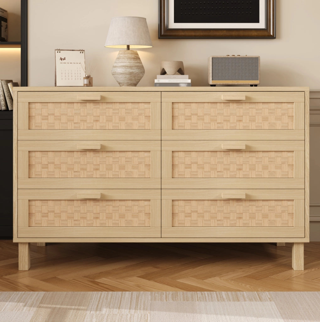 Credenza con 6 cassetti in truciolare effetto legno naturale; 120x75x40 cm