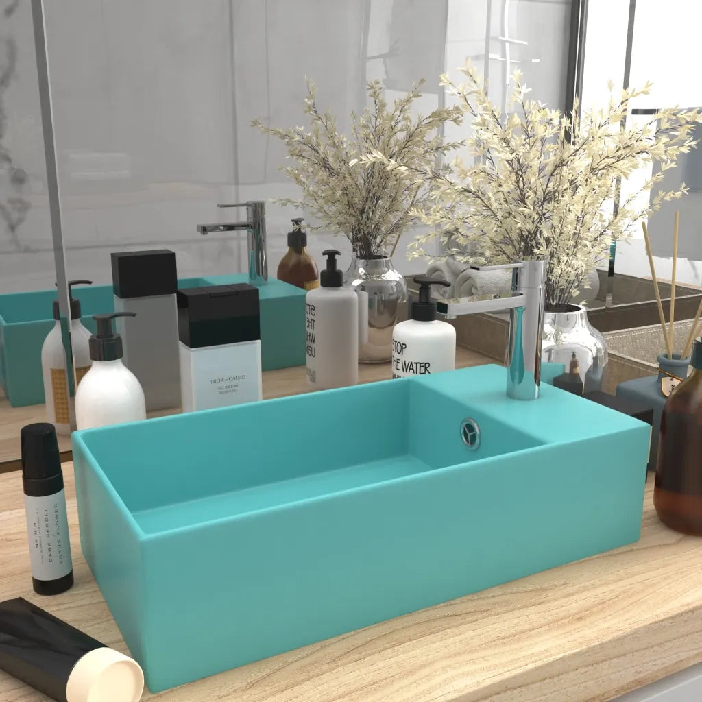 Lavandino con Troppopieno in Ceramica Verde Chiaro cod mxl 53021
