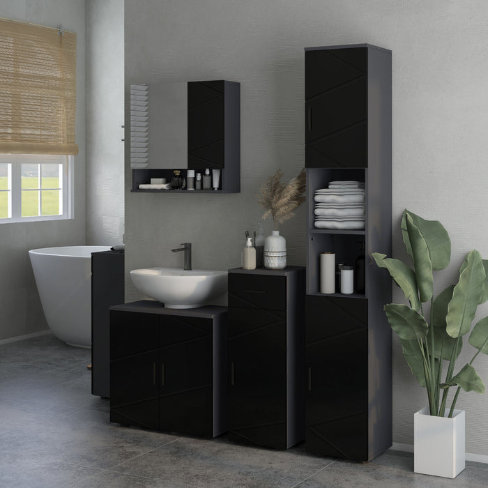 Mobiletto Bagno 1 Cassetto 1 Anta 30x30x82 cm in Truciolato Nero e Grigio